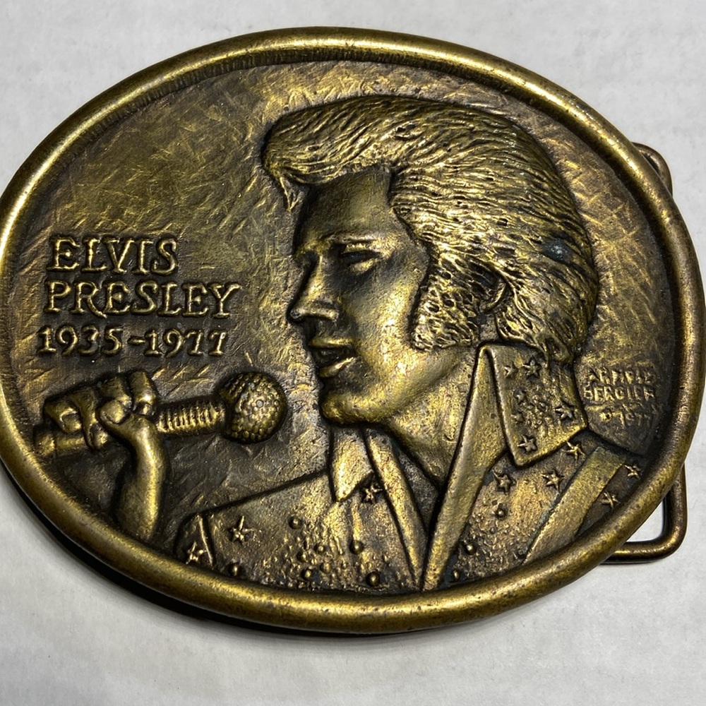 1st Edition Signed Elvis Presley Bronze Belt Buckle-Arnold Bergier 1977